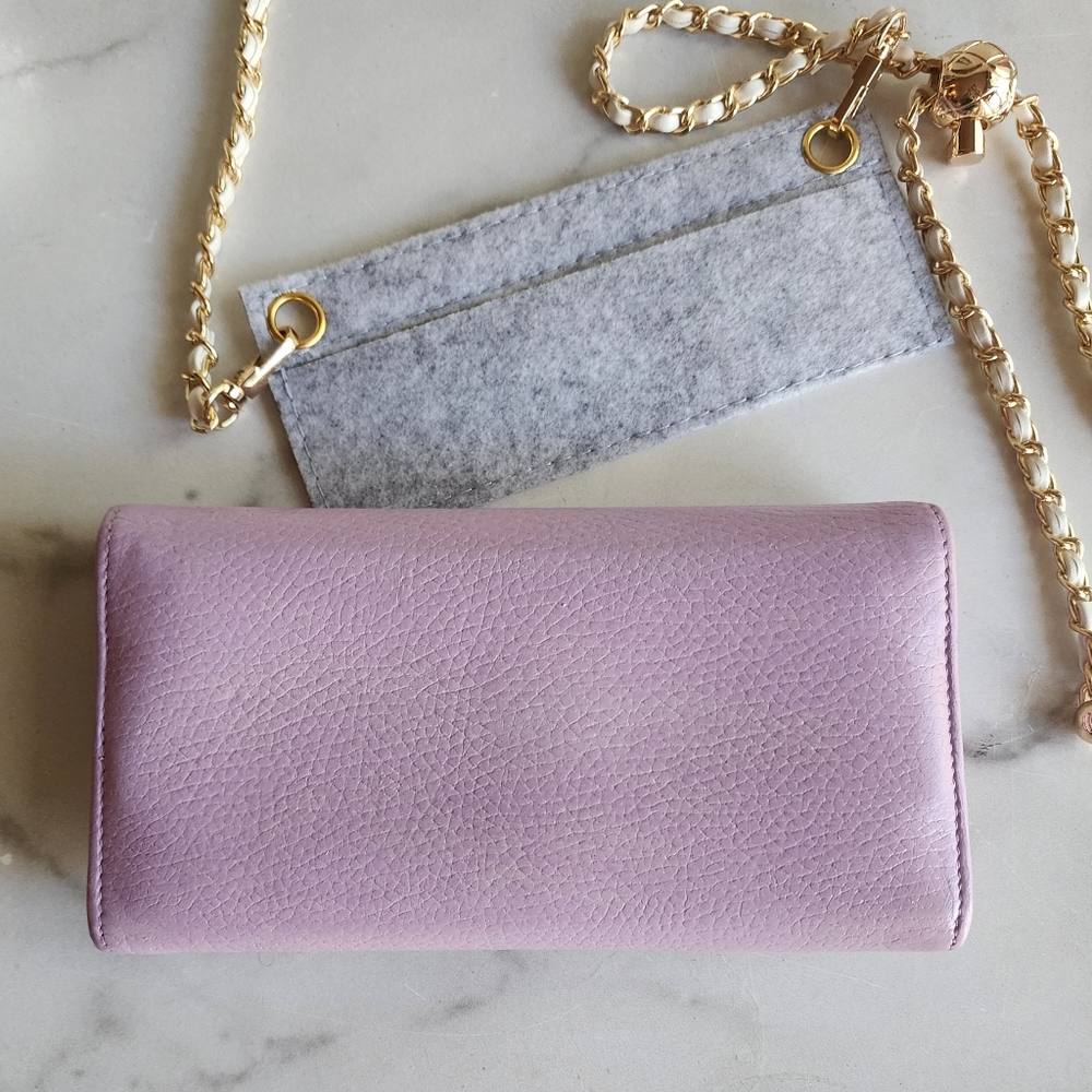 Gucci Lavendar Long Front Flap Wallet on Chain, Handpainted Flowes - Picture 3 of 13